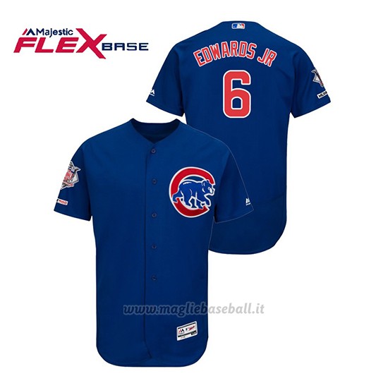 Maglia Baseball Uomo Chicago Cubs Carl Edwards Jr 150th Aniversario Patch Flex Base Blu